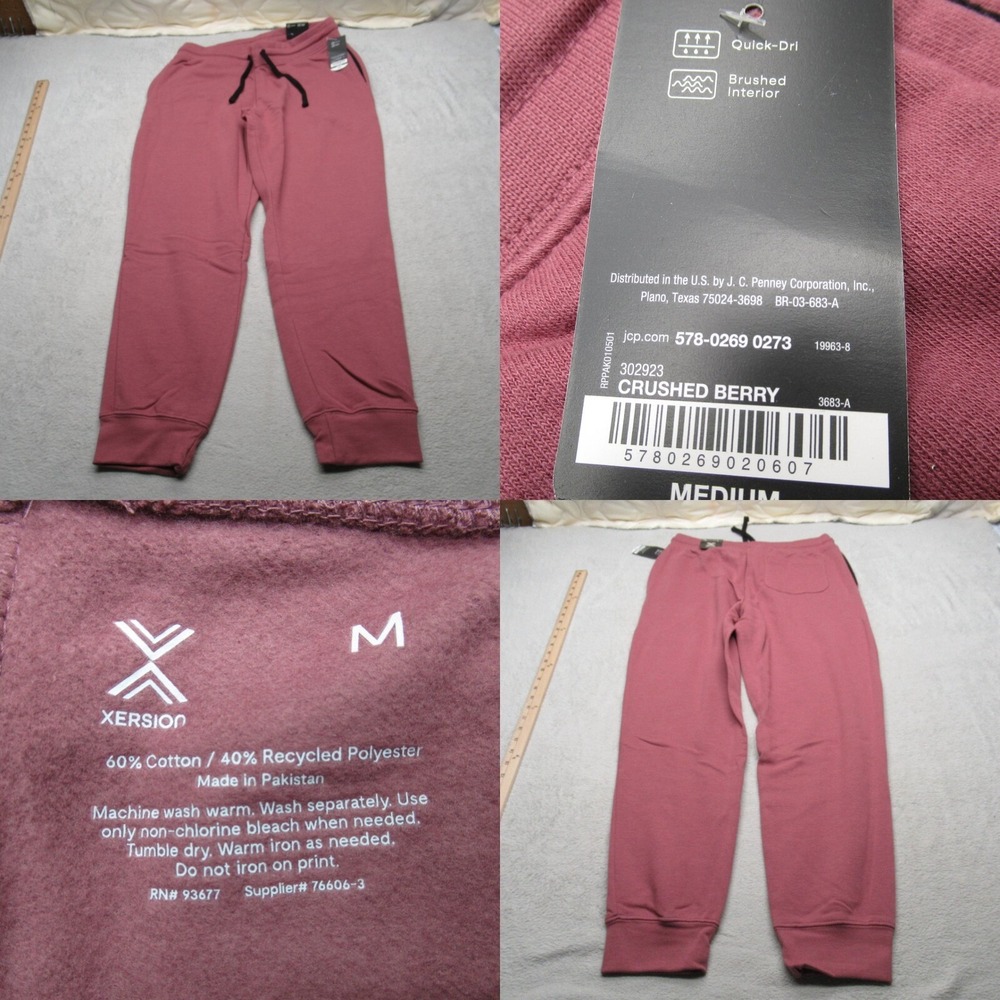 Xersion Jogger Pants Mens Medium Crushed Berry Quick-Dri Brushed Interior NEW‎